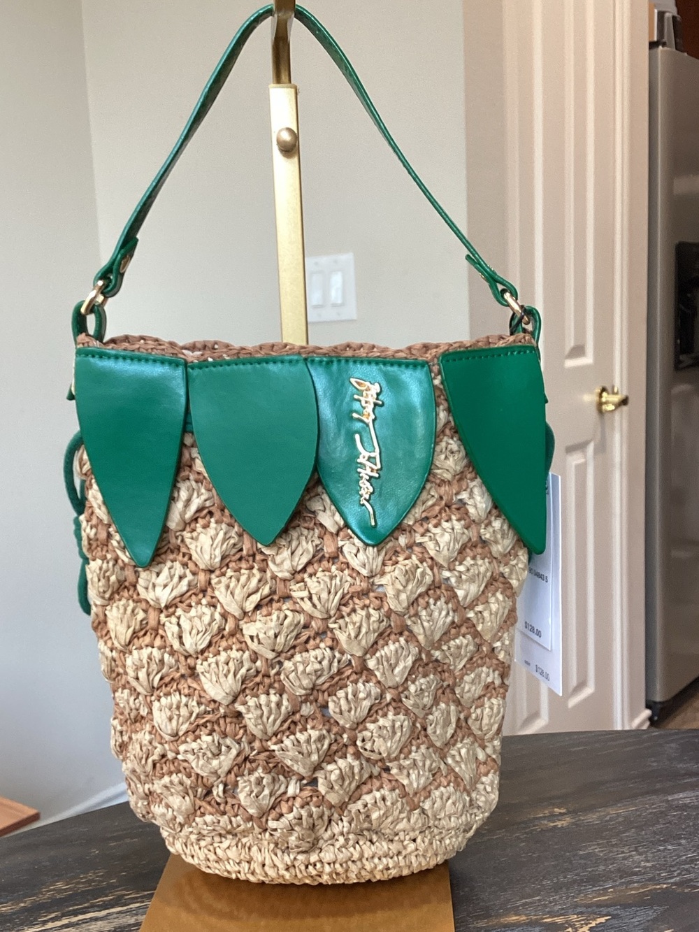 Betsey Johnson Pineapple Straw Drawstring Bucket Bag